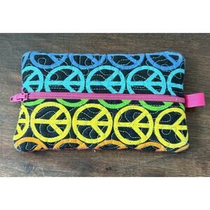 Colorful Peace Sign Pouch/Coin/Cards/Bills/Tissue 5” X 3” Zipper Retro Hippie
